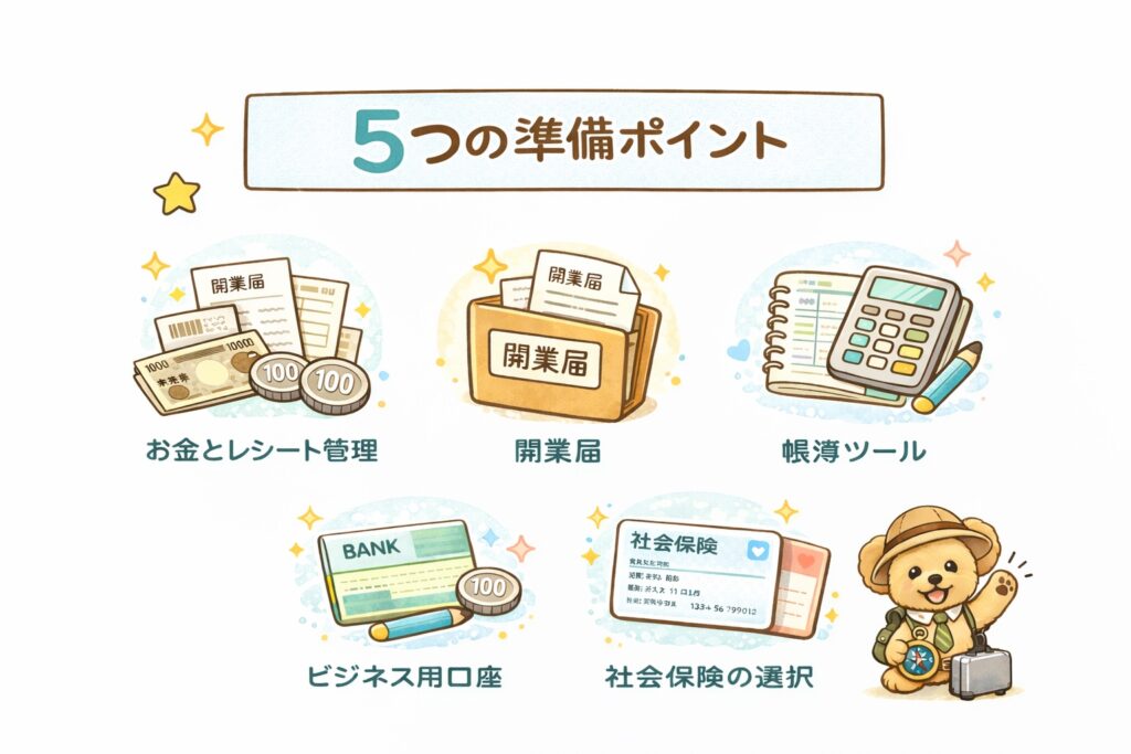 50代でフリーランスになる前に準備しておきたい5つのポイント（お金管理・開業届・帳簿ツール・ビジネス口座・社会保険）